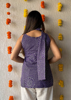 Purple flower cotton short kurti with scarf
