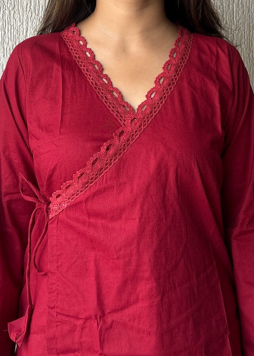 Cherry wrap-tie solid cotton kurti