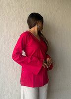 Hot pink solid wrap-tie cotton short kurti