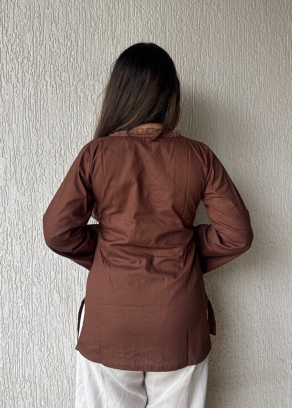 Chocolate wrap-tie solid cotton kurti