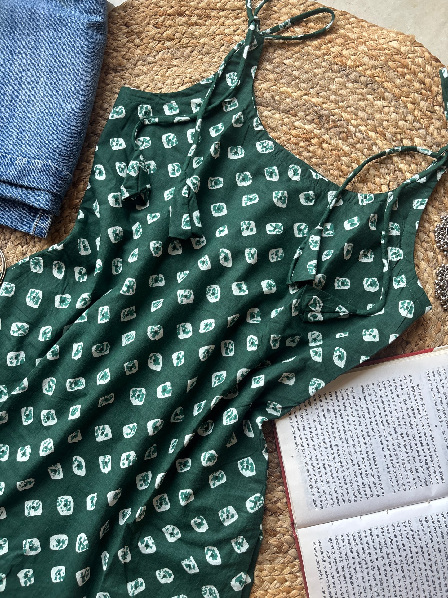 Green tara spaghetti strap short kurti