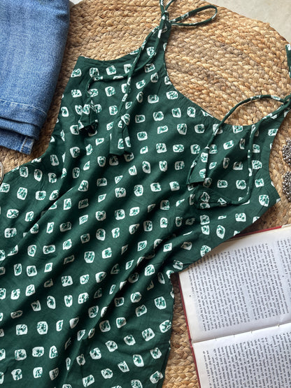 Green tara spaghetti strap short kurti