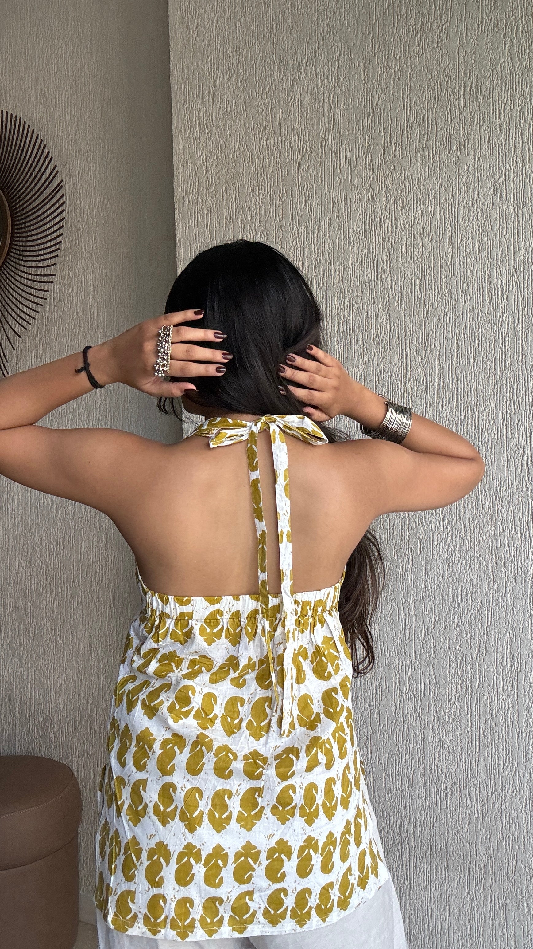 Golden backless short kurti