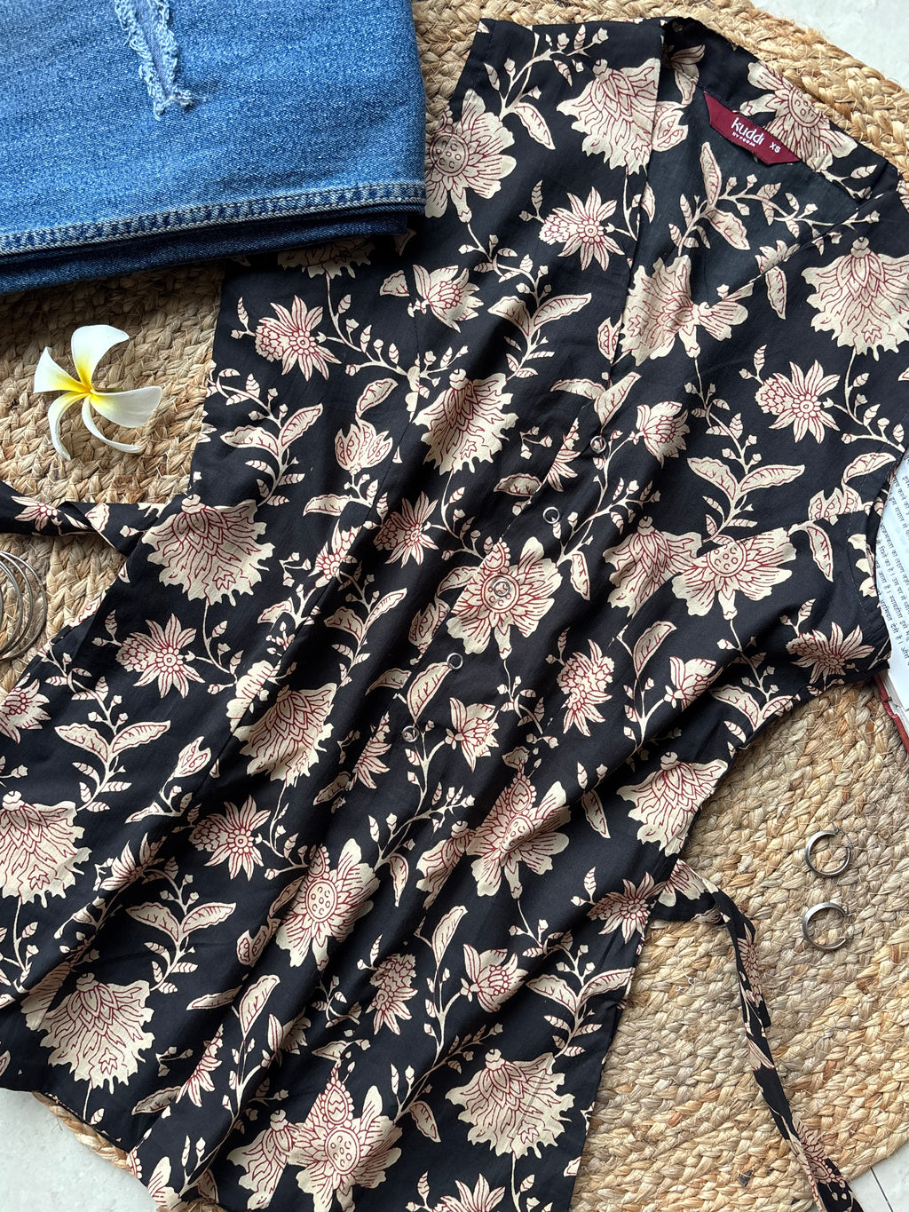 Noor black floral long vest