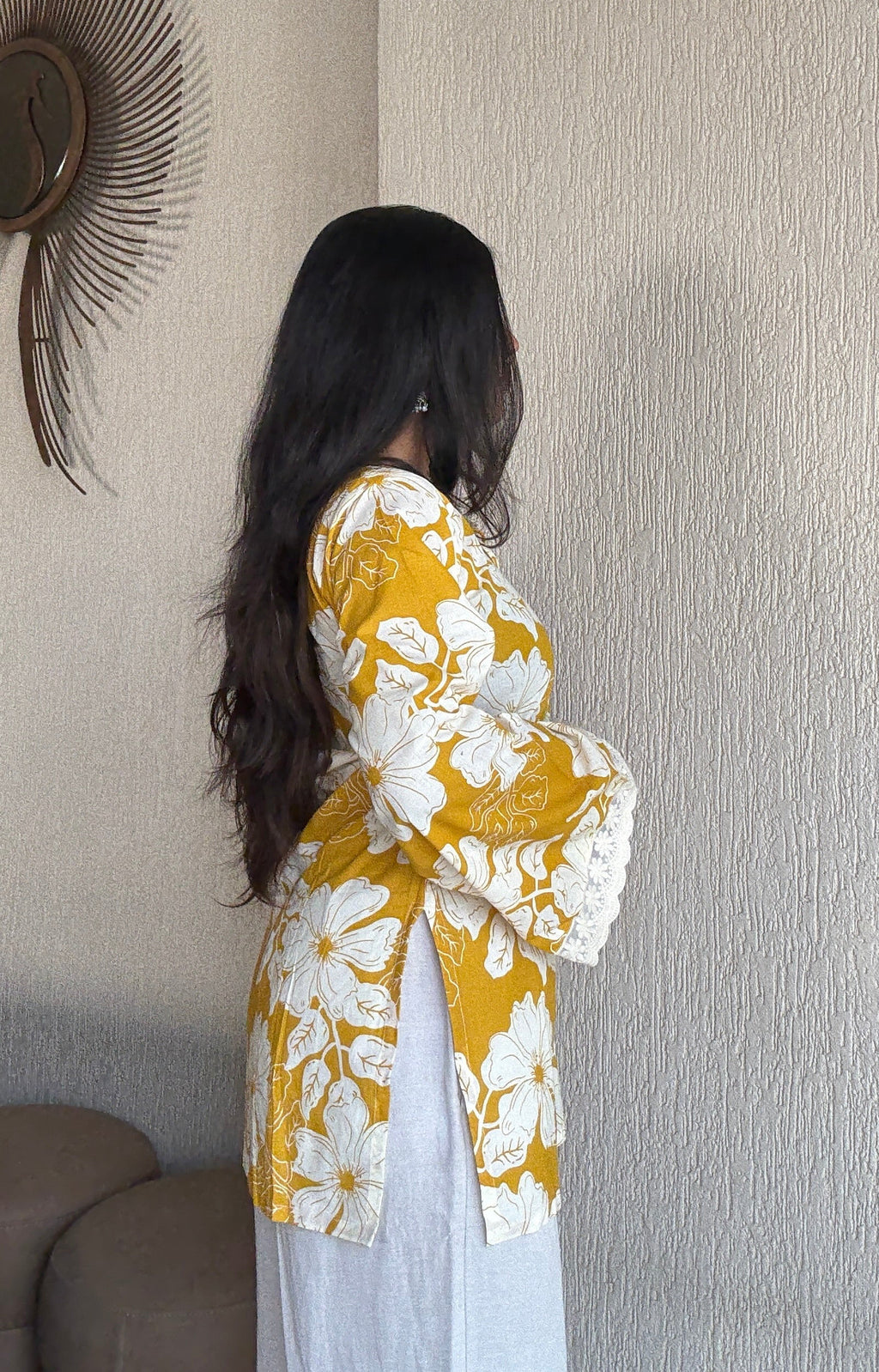 Yellow bell sleeves short kurti