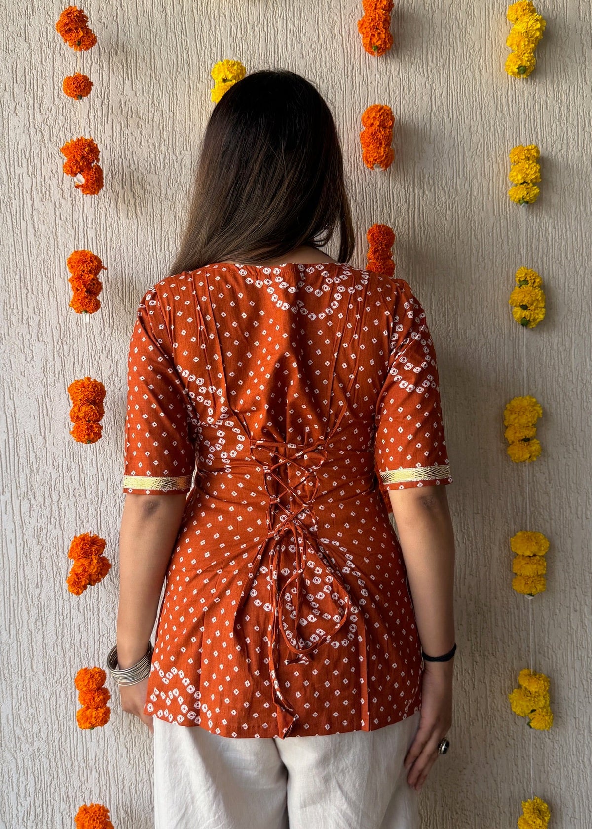 Kesariya Gota cotton short kurti