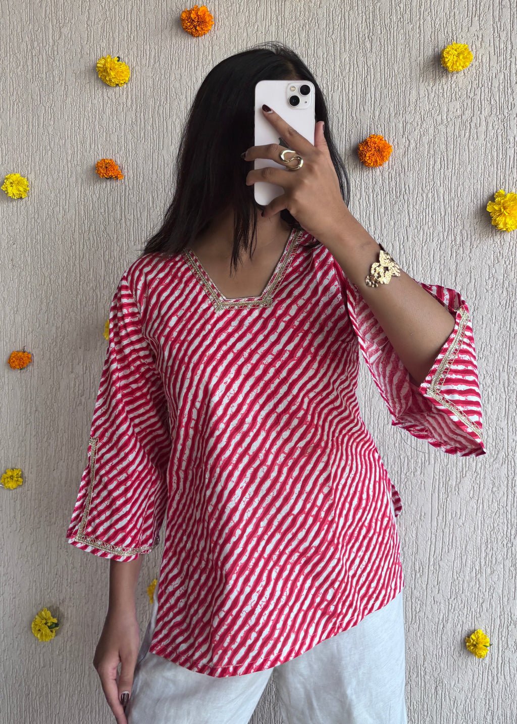 Red leheriya short kurti