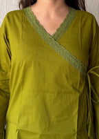Mehendi solid wrap-tie cotton short kurti