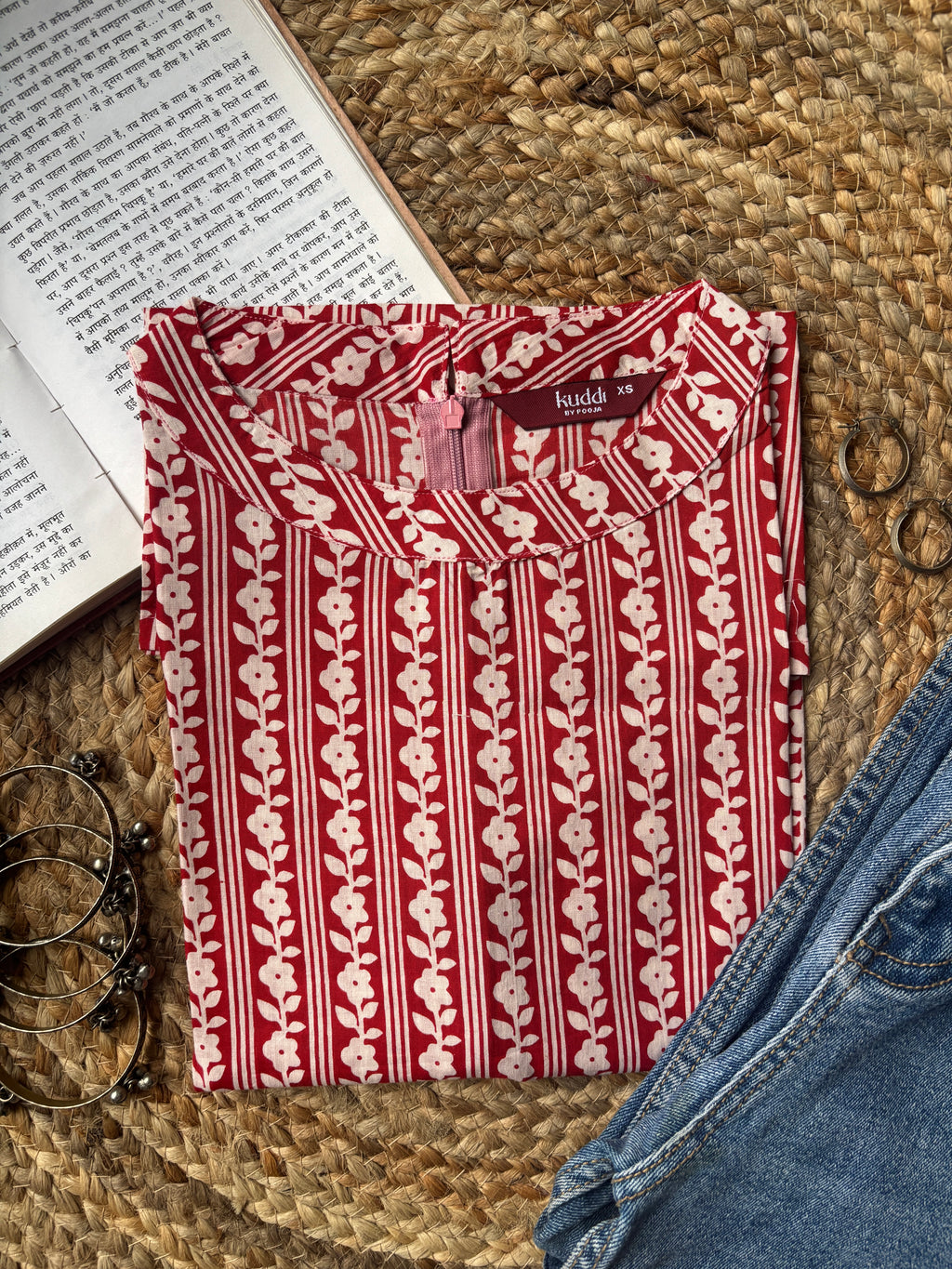 Red stripes halterneck short kurti