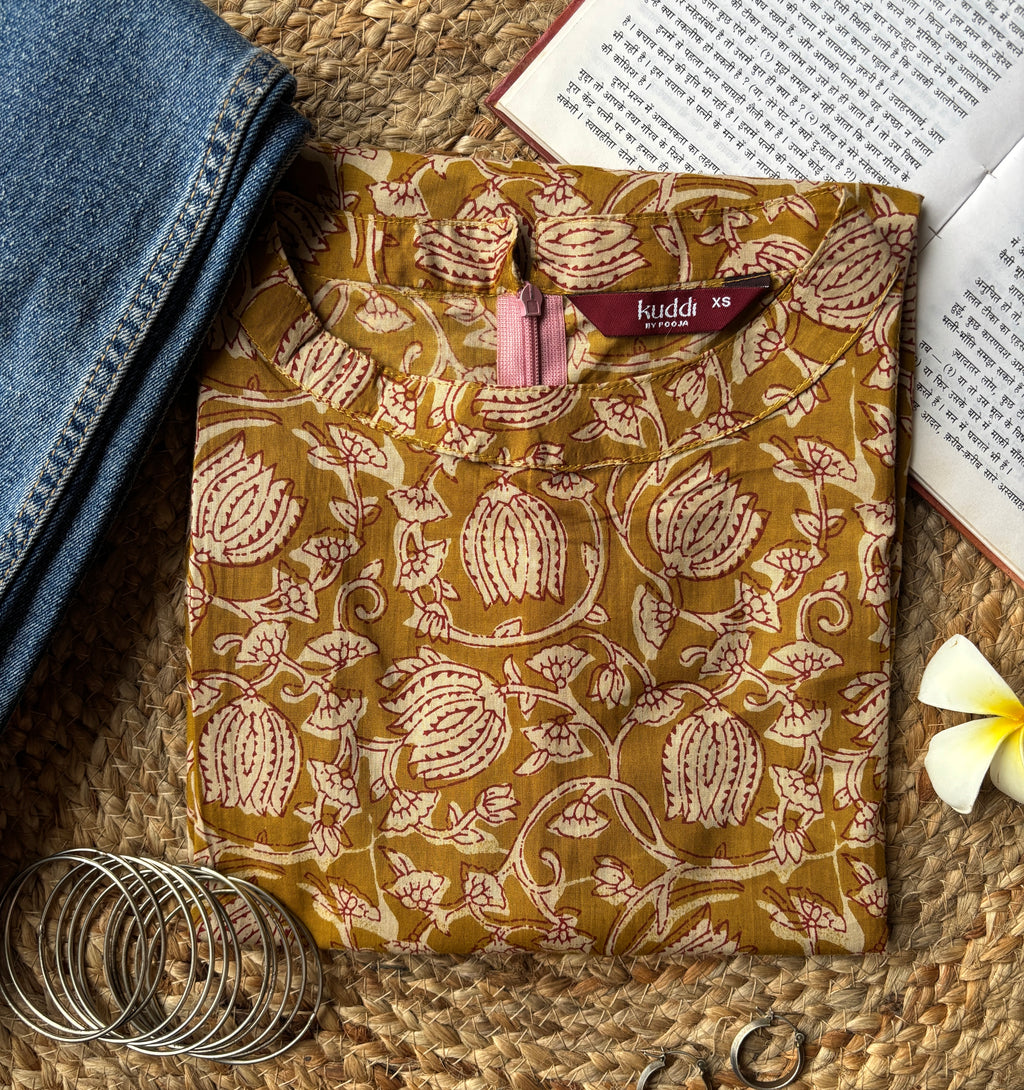 Mustard halterneck short kurti