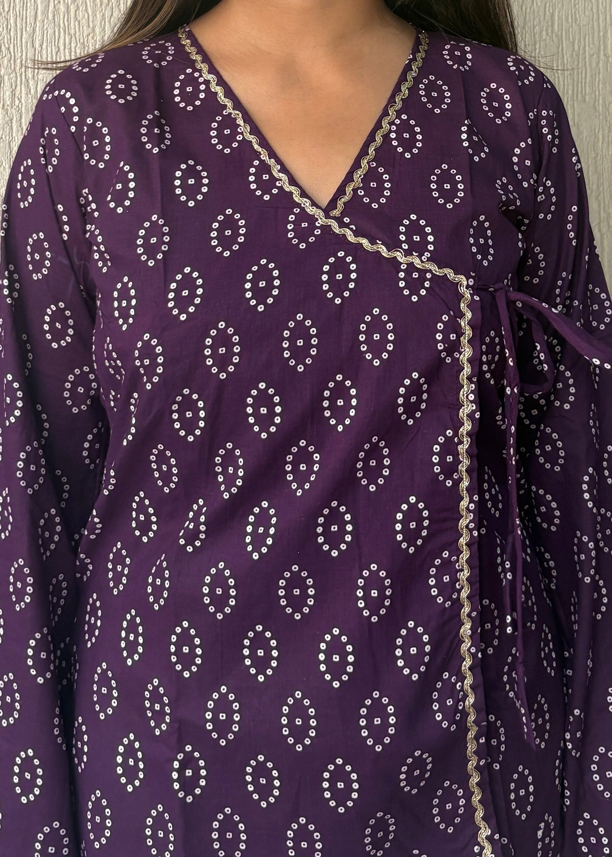 Deep purple bandhani short kurti