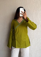 Mehendi solid wrap-tie cotton short kurti