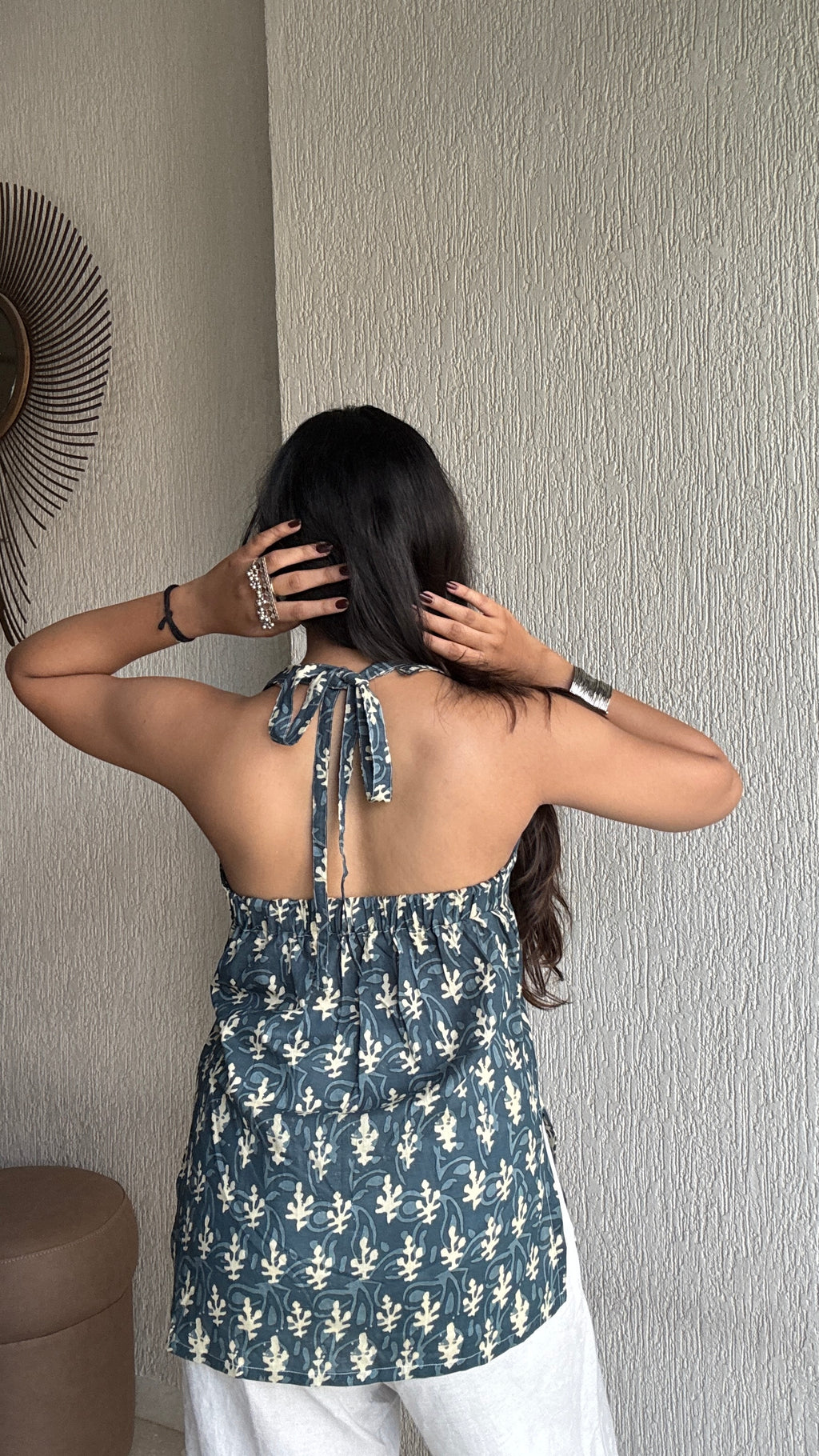 Leafy backless short kurti