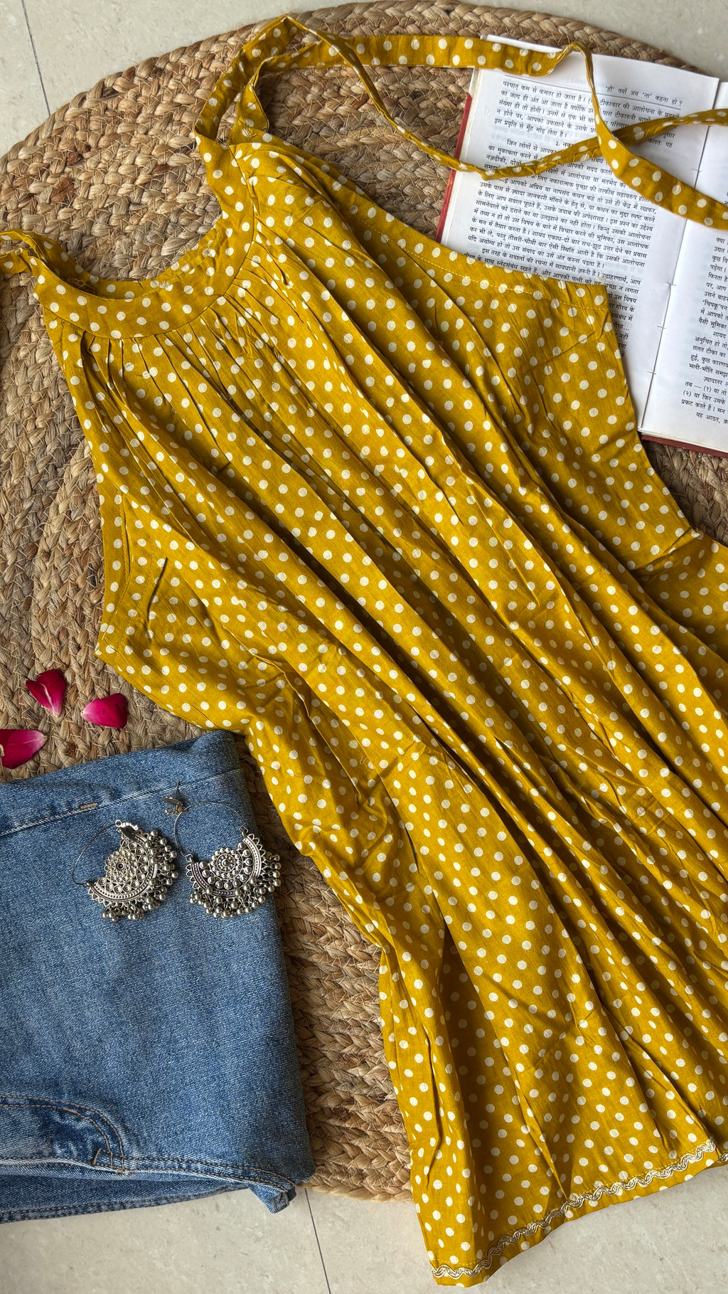 Yellow polka halterneck short kurti