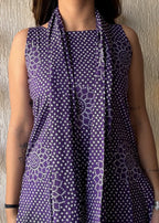Purple flower cotton short kurti with scarf