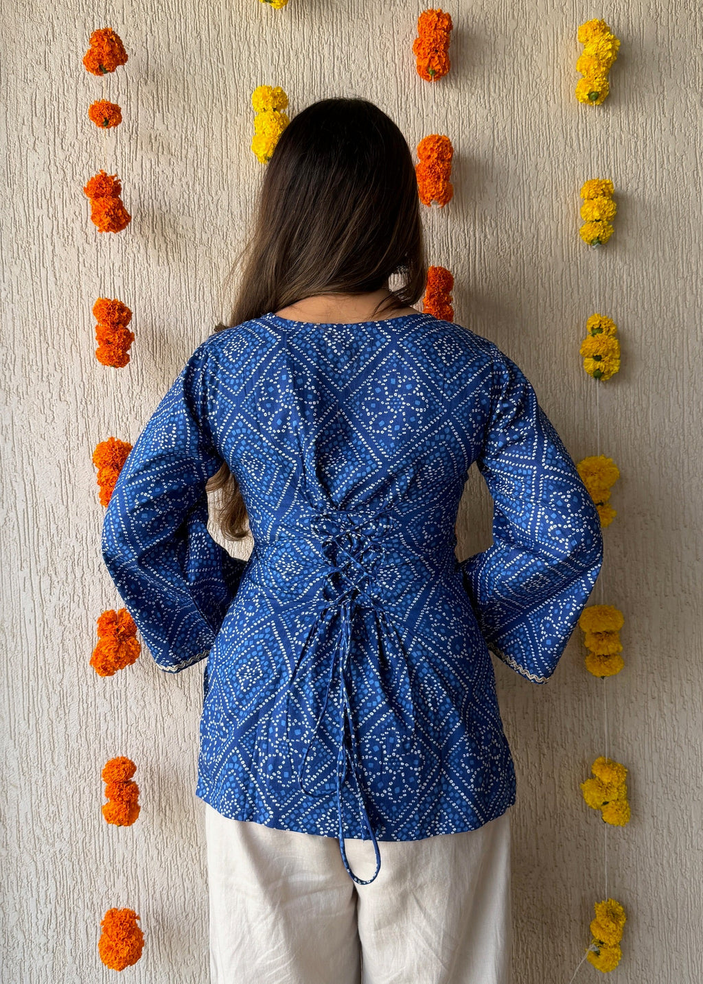 Neel bell Bandhani cotton short kurti