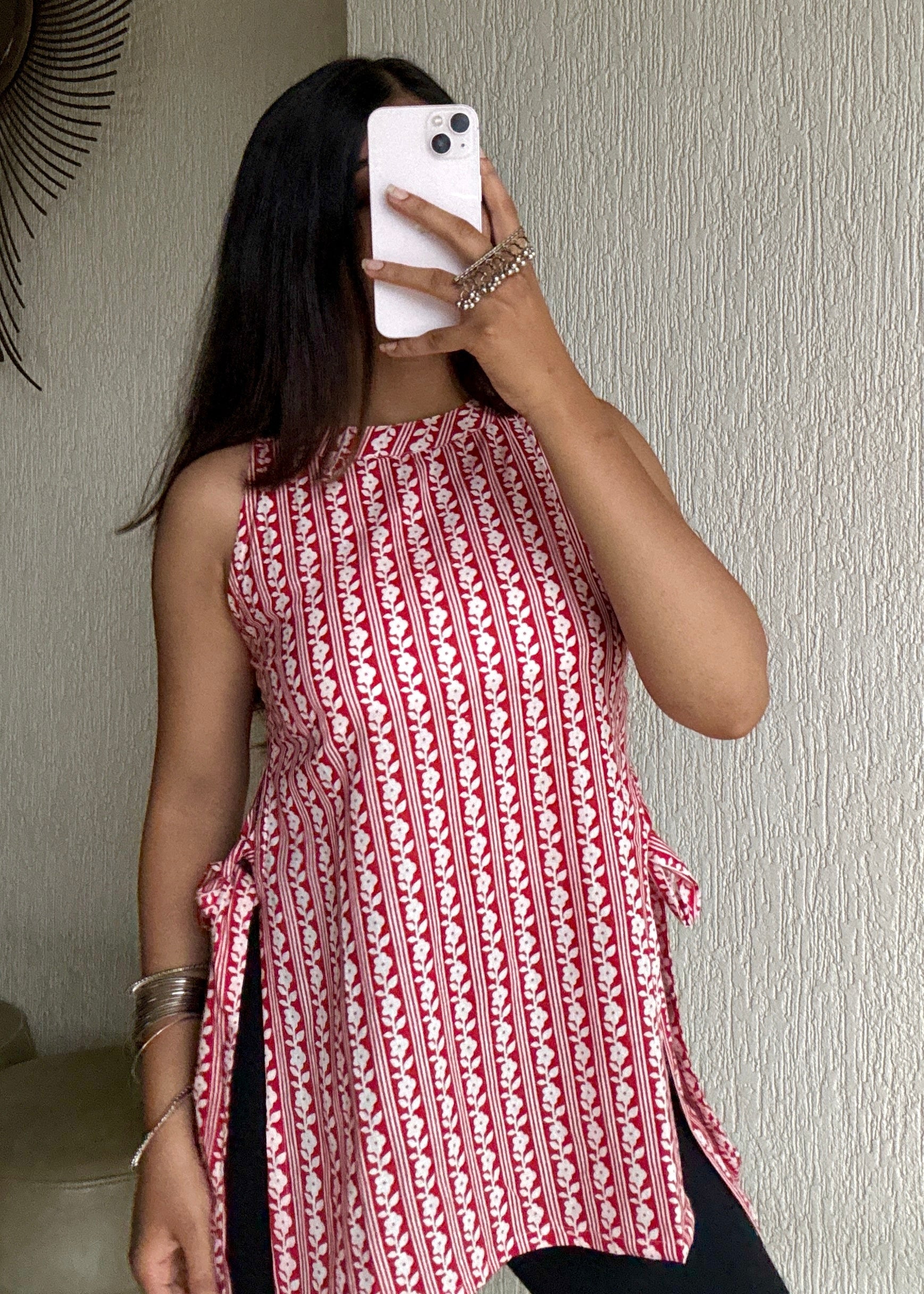 Red stripes halterneck short kurti
