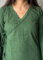 Olive wrap-tie solid cotton kurti