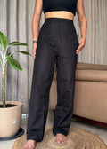 Black high waisted linen blend pants