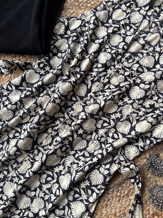 Black flora long vest