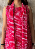 Pink flower cotton short kurti with scarf
