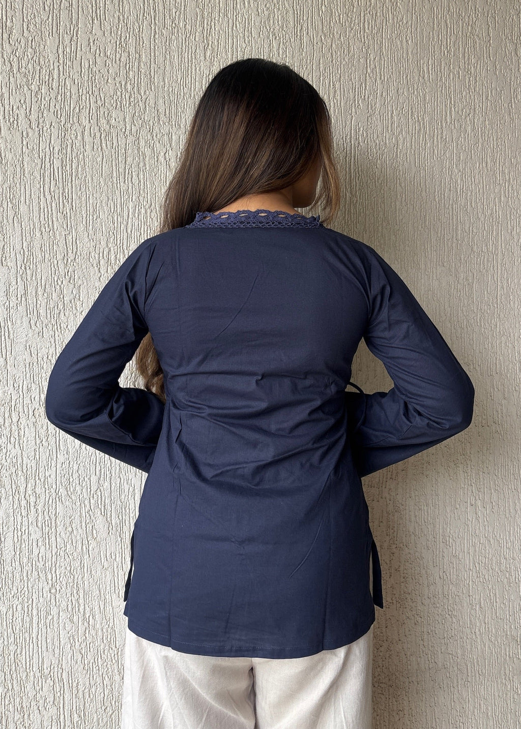 Navyblue wrap-tie solid cotton kurti