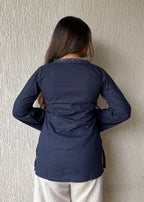 Navyblue wrap-tie solid cotton kurti