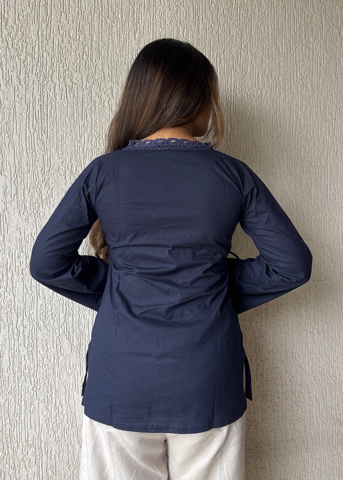 Navyblue wrap-tie solid cotton kurti