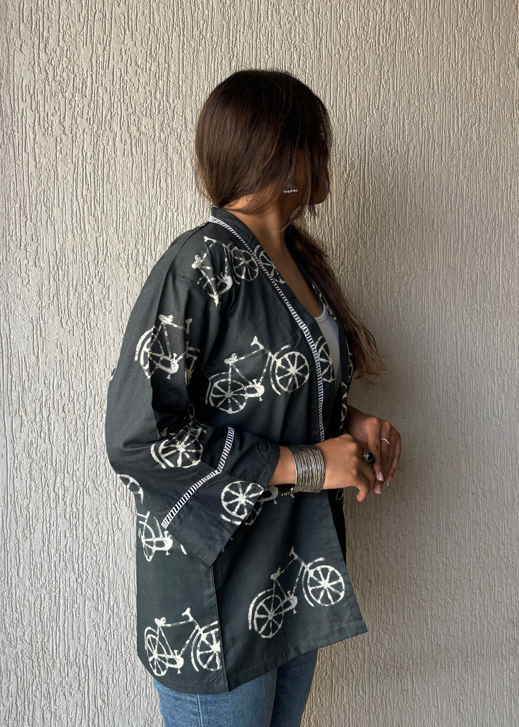 Charcoal bicycle oversized shrug