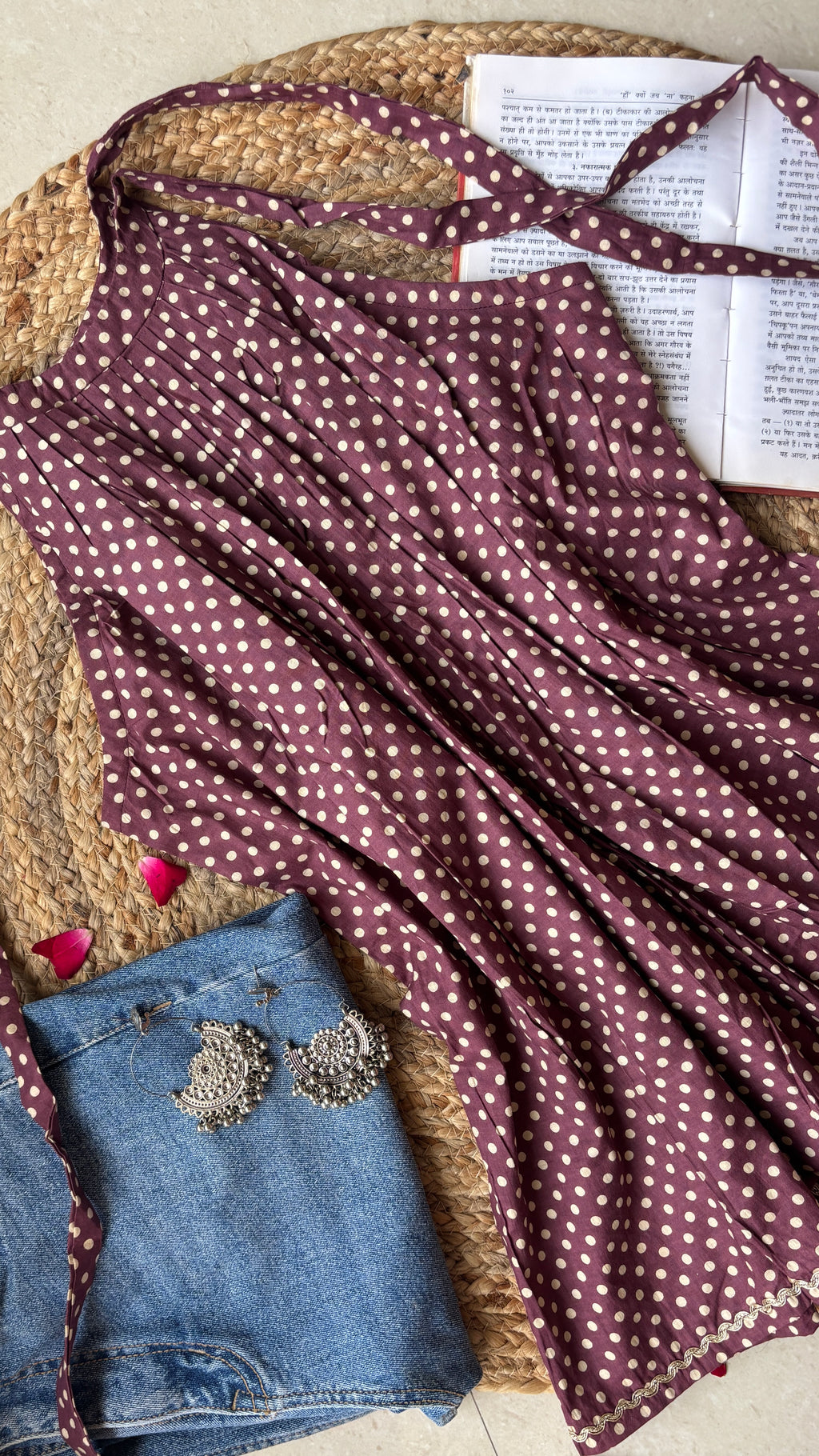 Brick polka halterneck short kurti