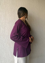 Purple solid wrap-tie cotton short kurti