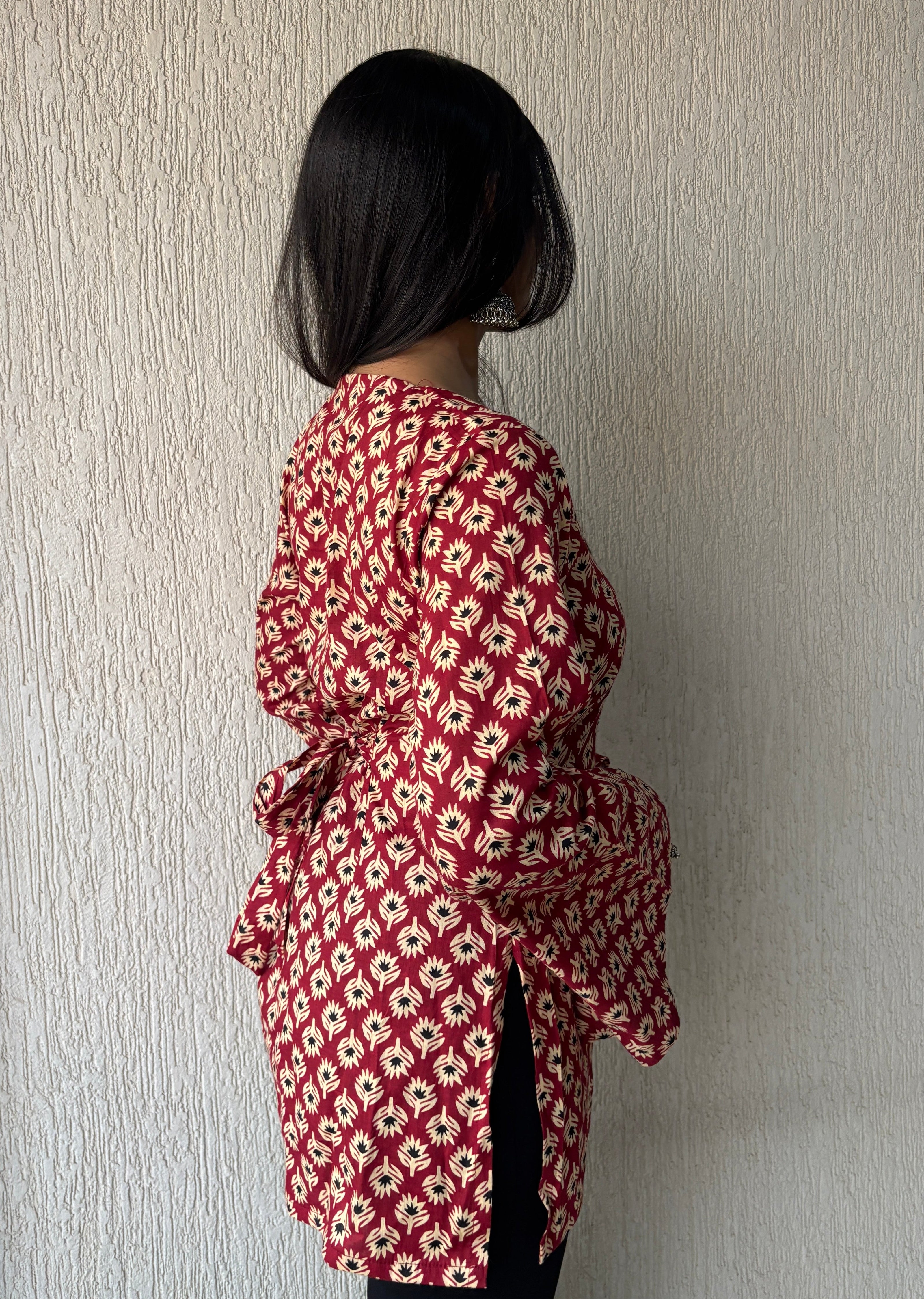 Maroon square neck short kurti