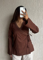 Chocolate wrap-tie solid cotton kurti