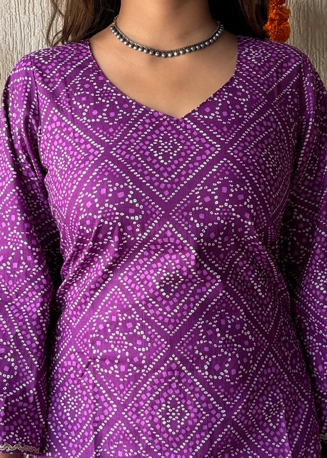 Jamuni bell Bandhani cotton short kurti