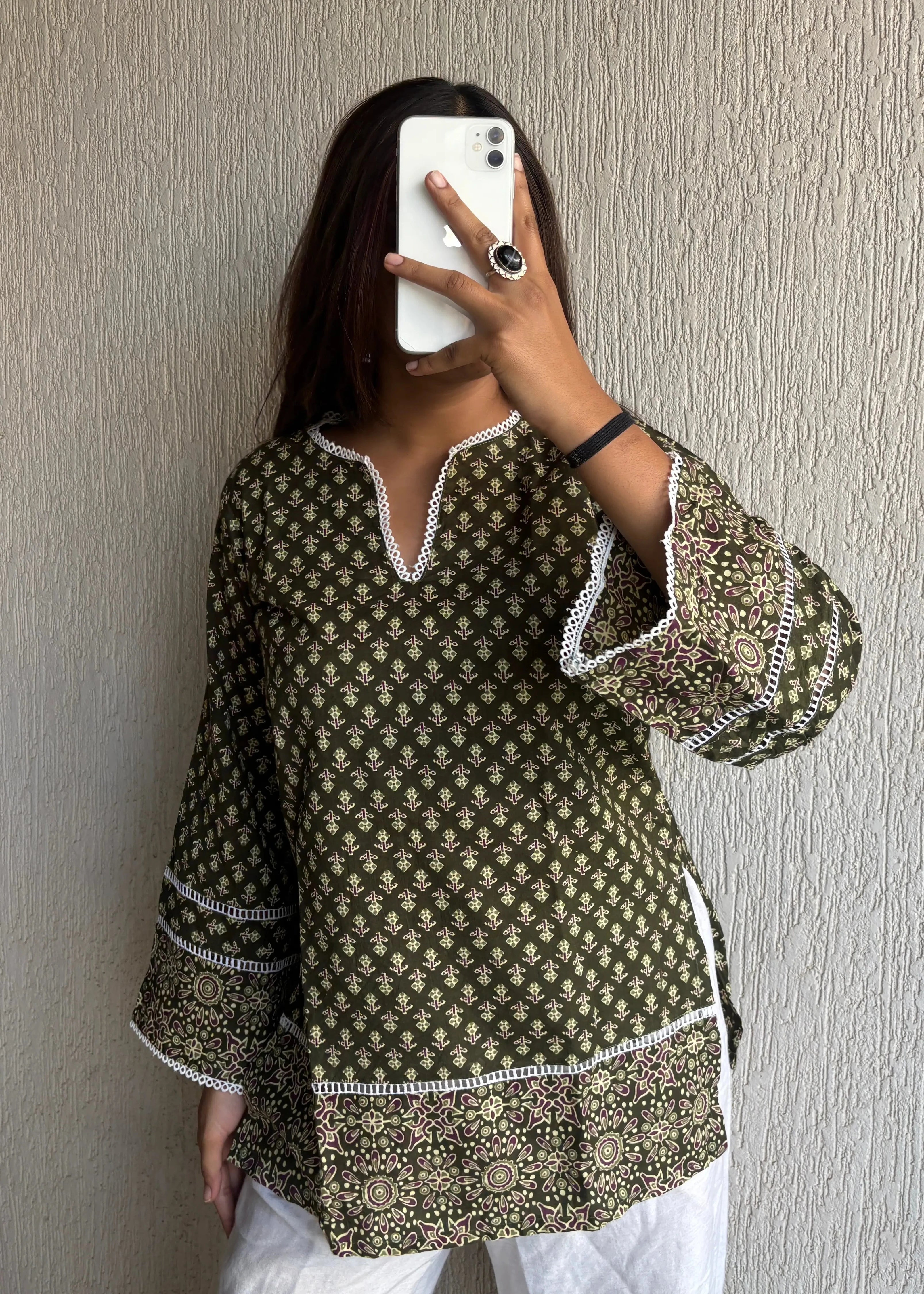 Heritage green short kurti