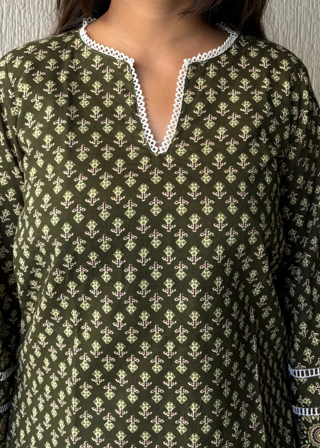 Heritage green cotton short kurti