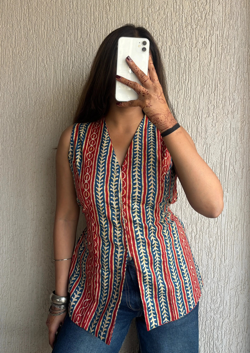 Stripes long vest cotton