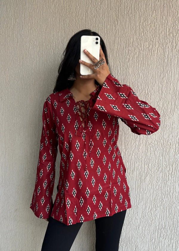 Red bossy cotton short kurti