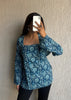 Floral blue square neck short kurti