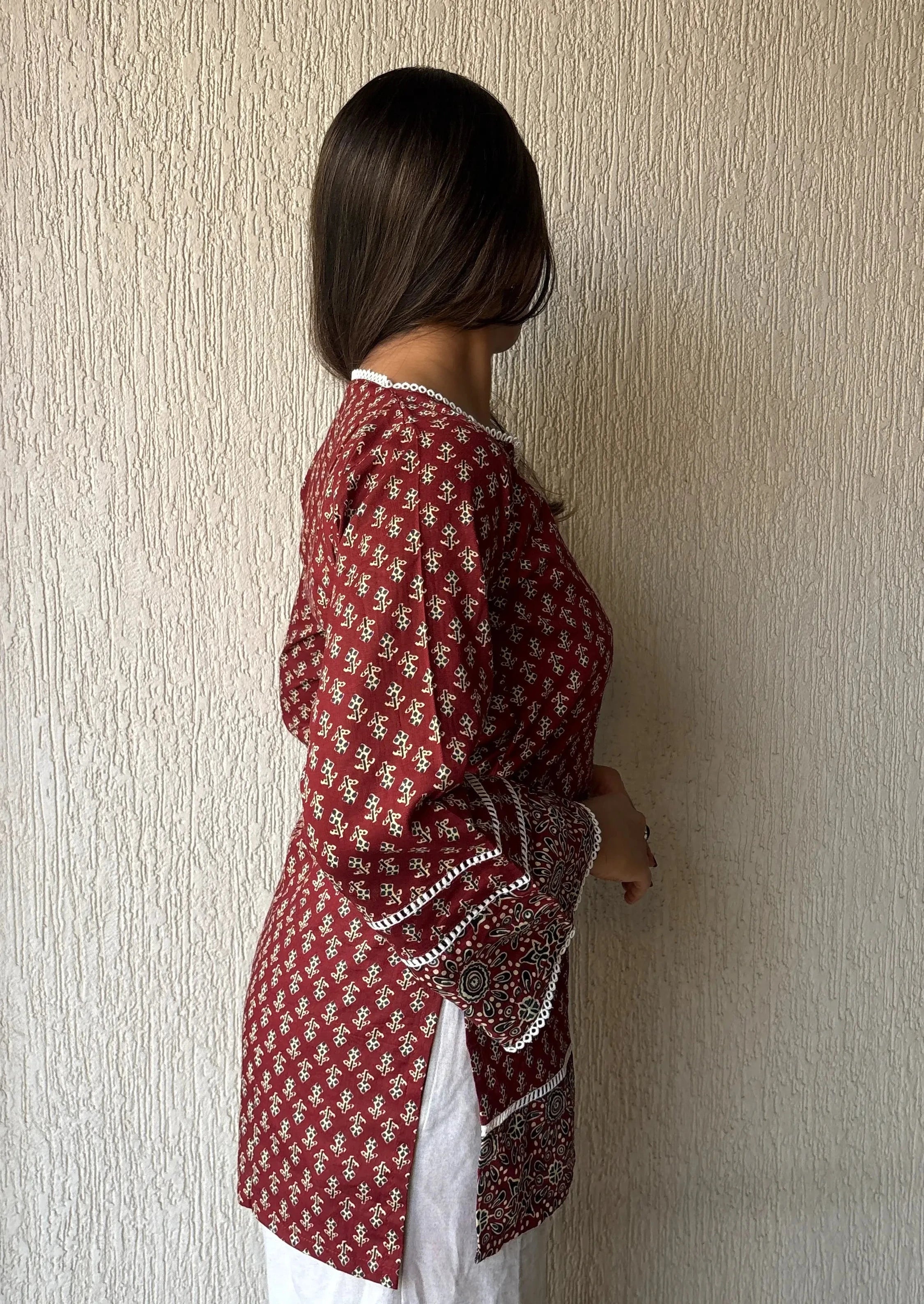 Heritage maroon short kurti