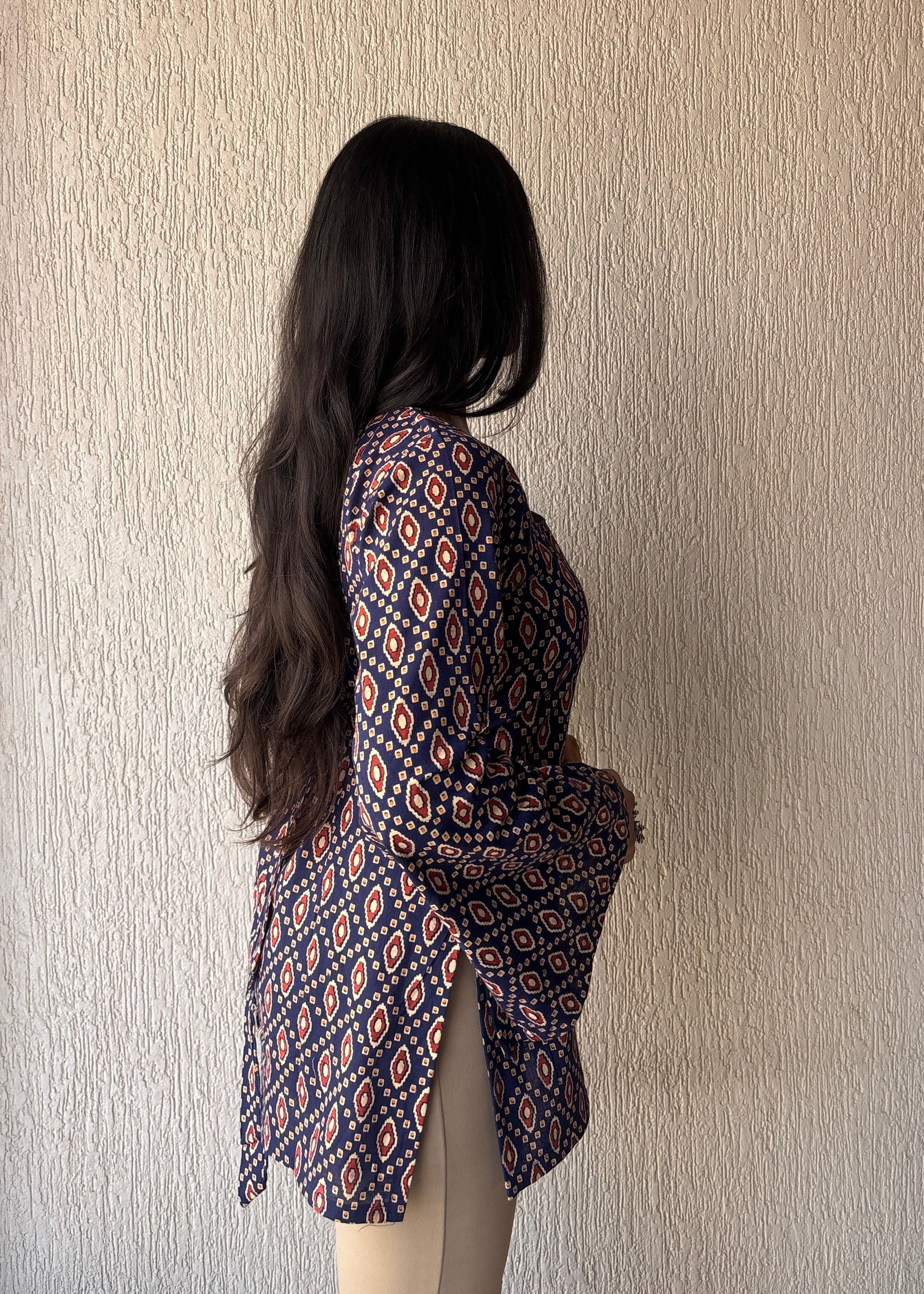 Blue Square neck short kurti