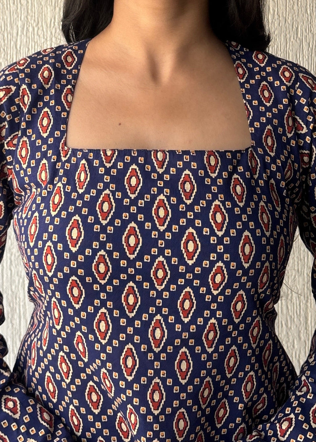 Blue Square neck short kurti