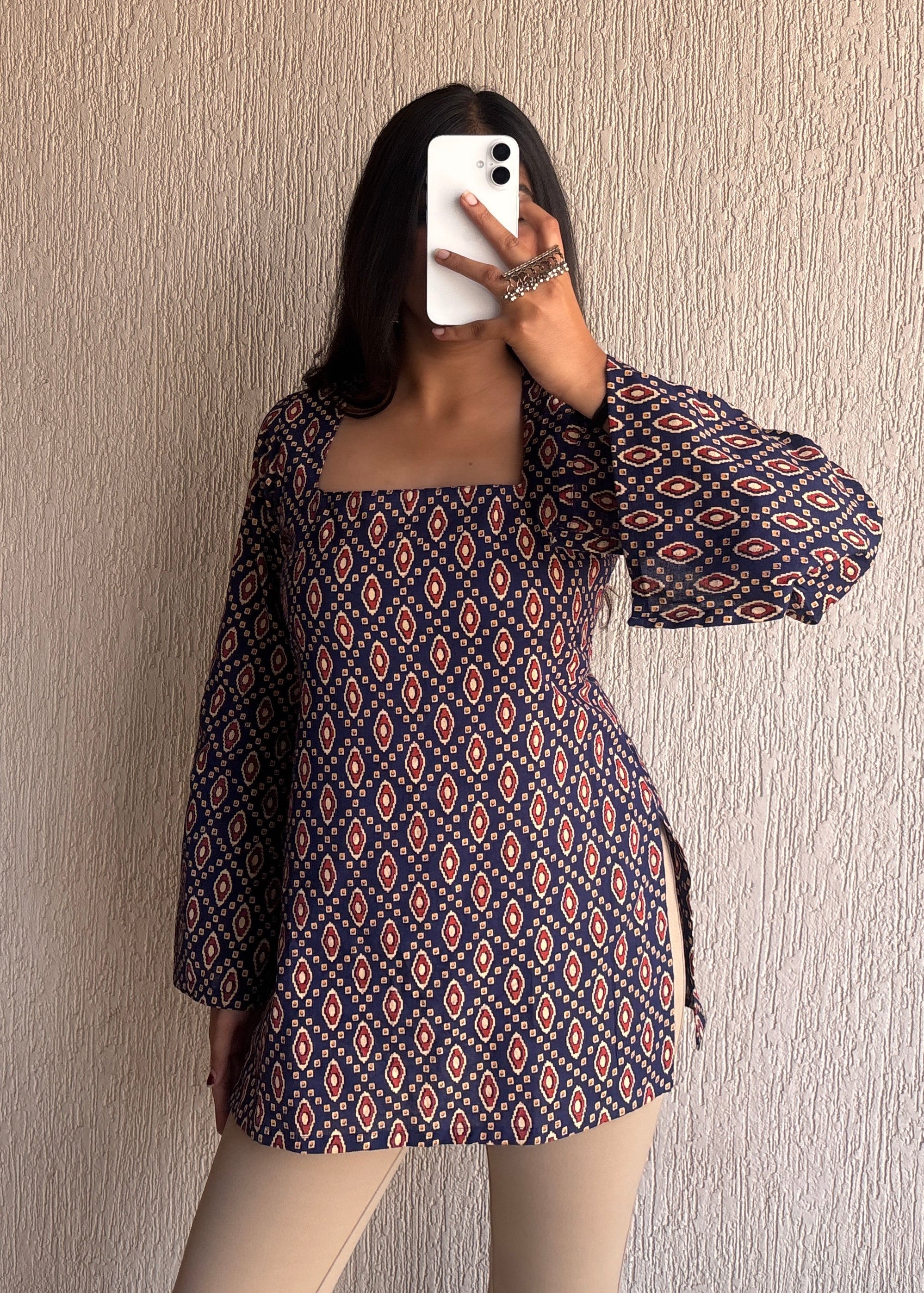 Blue Square neck short kurti