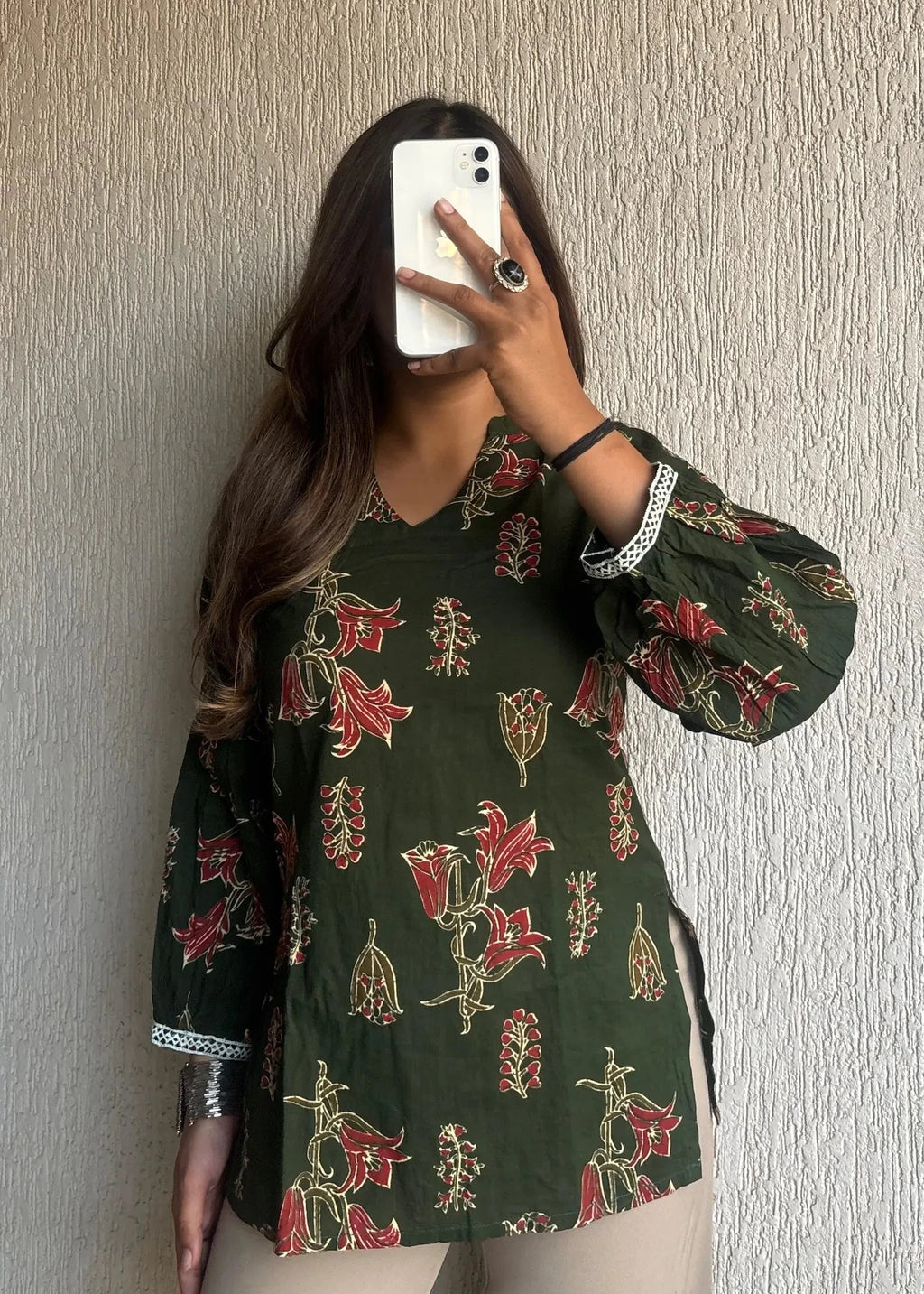 Green Not so basic cotton short kurti