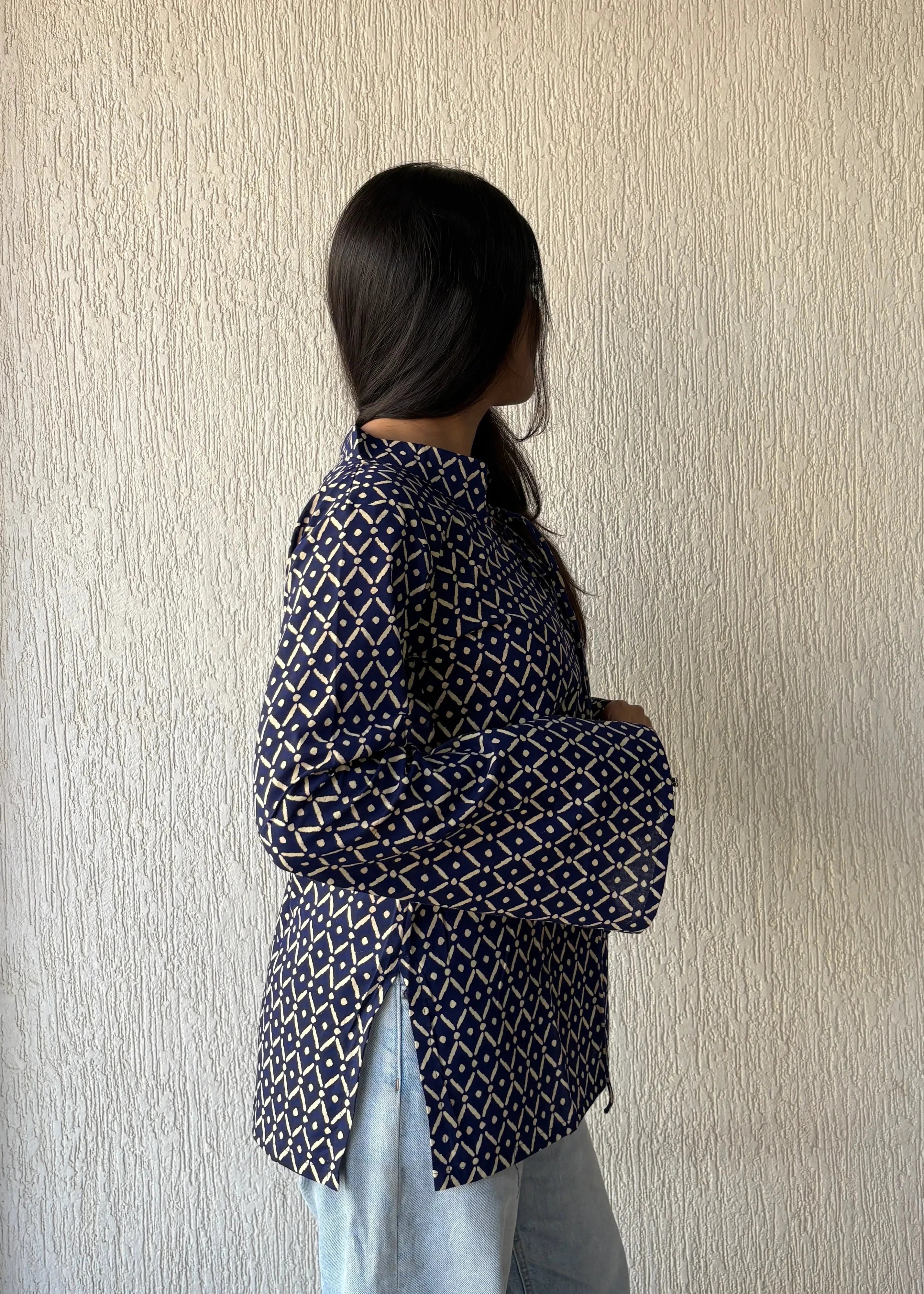 Blue bossy cotton short kurti