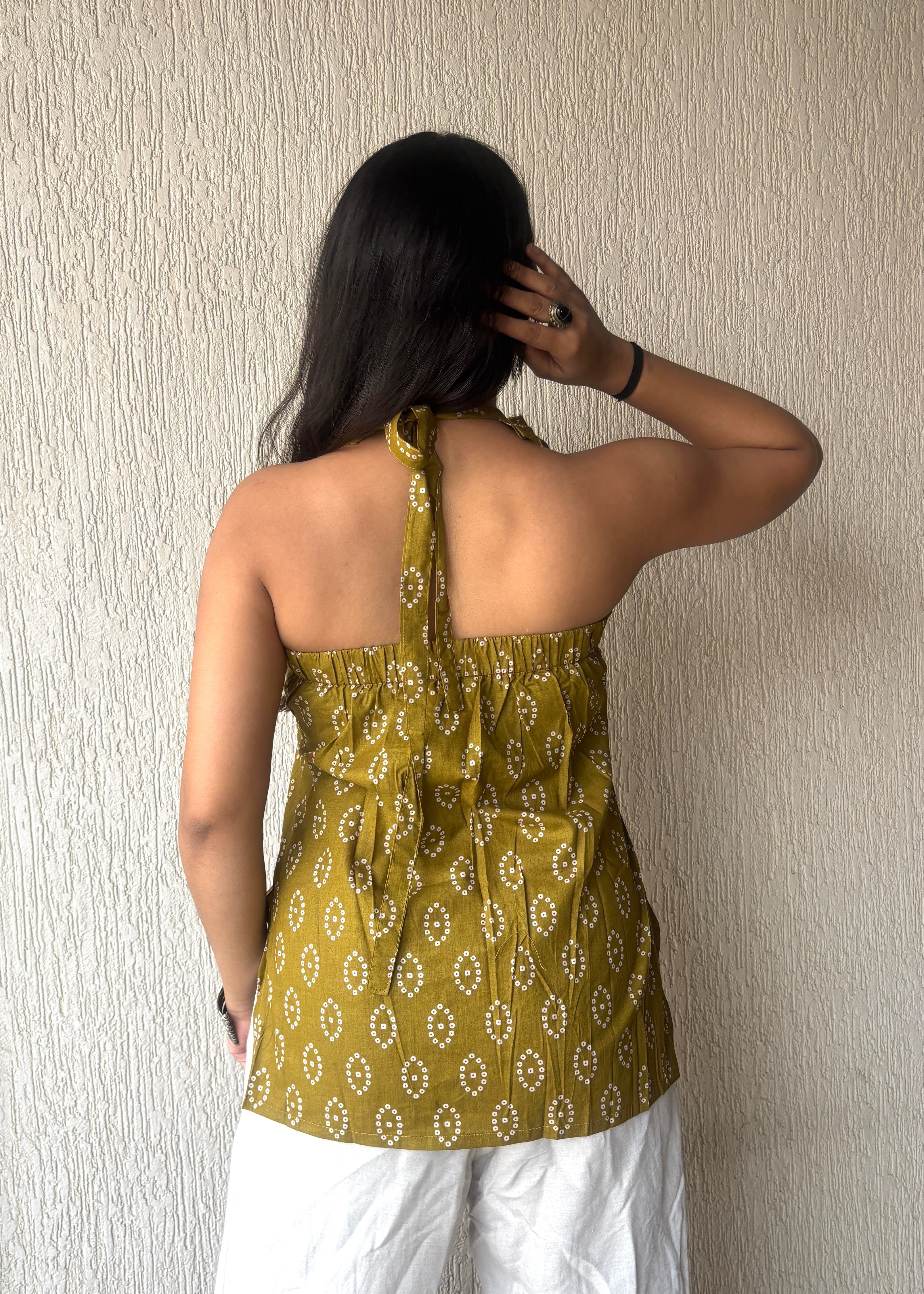 Olive backless short kurti