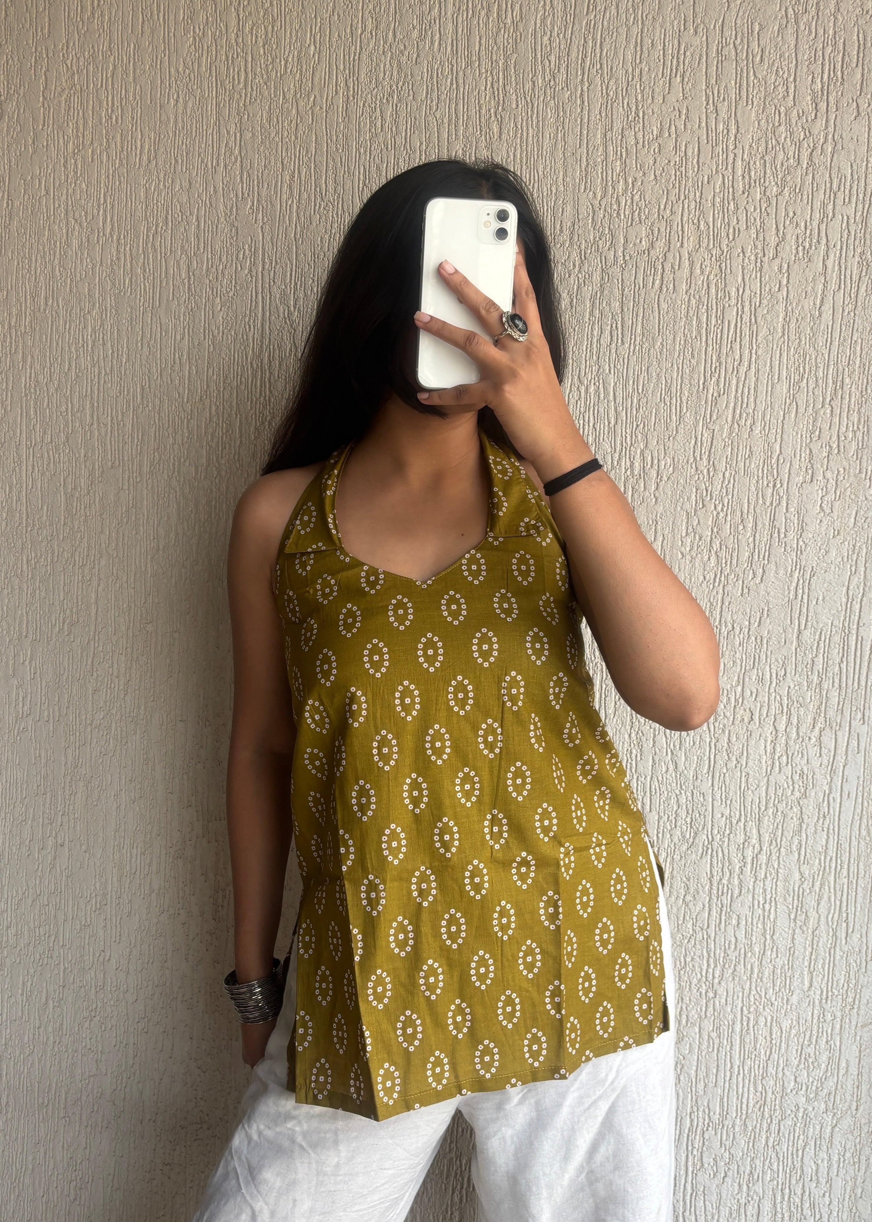 Olive backless short kurti