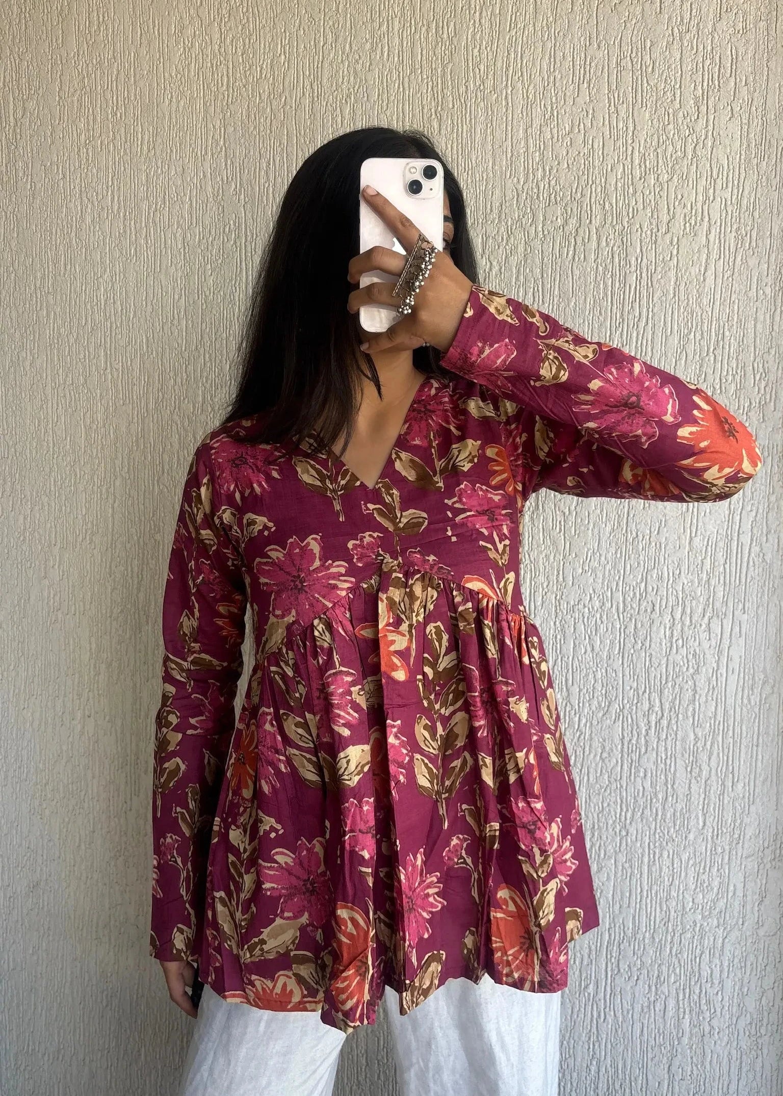 Berry peplum style cotton short kurti