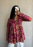 Berry peplum style cotton short kurti