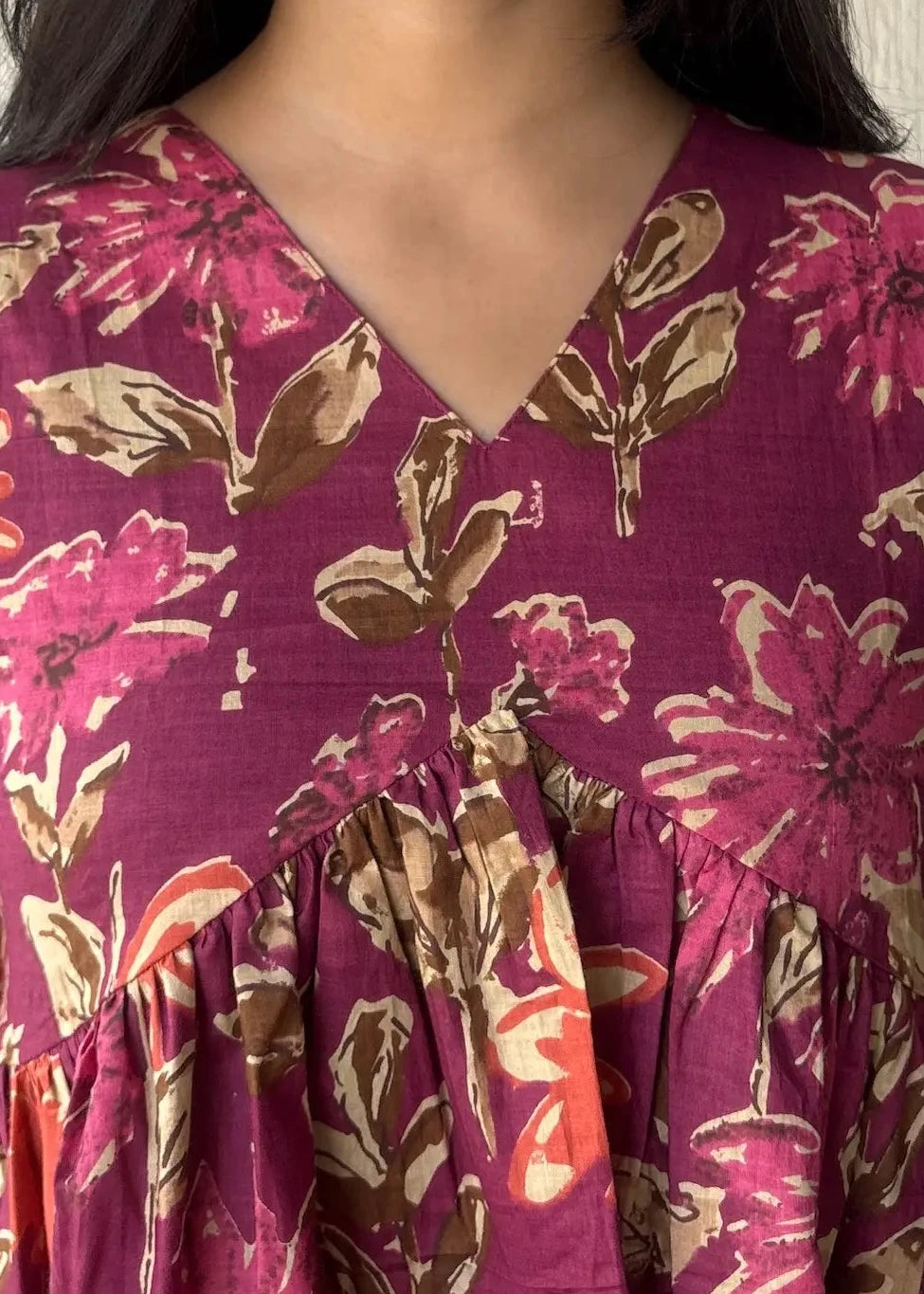 Berry peplum style cotton short kurti